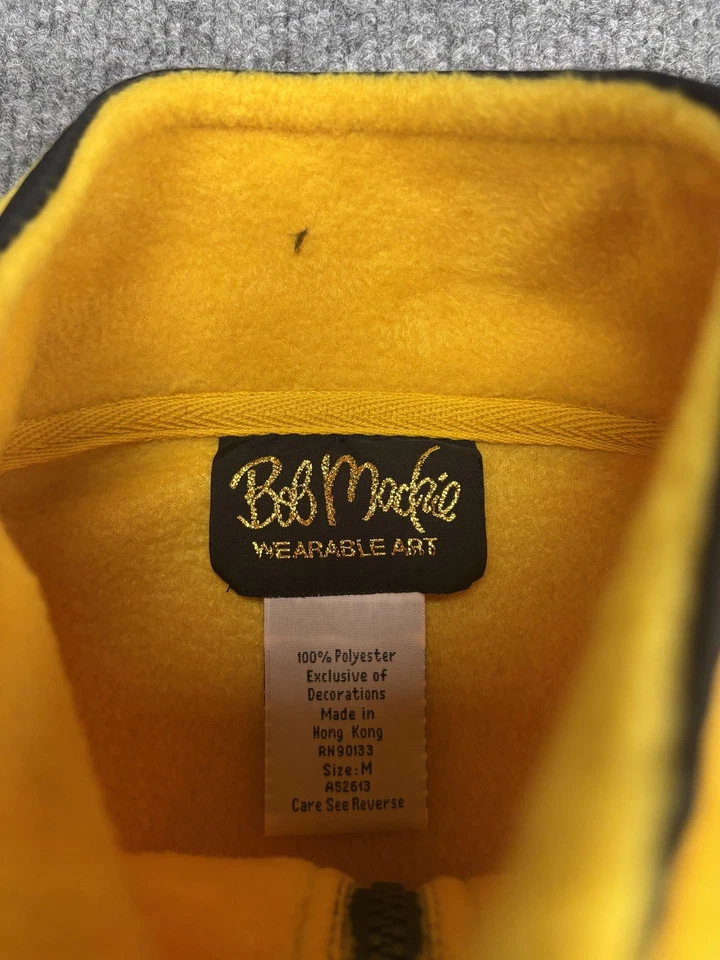 Chaqueta artística portátil Bob Mackie para mujer mediana amarilla negra adornada polar cremallera Foto 2 de 4
