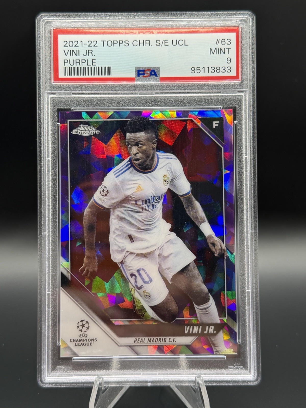 2021 Topps Chrome Sapphire UEFA Vini Jr #63 Real Madrid Purple /25 PSA 9 view 1