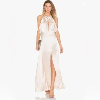 Neuf Jill Stuart Ruche Dos Nu Robe, Ivoire, 6 Satin Honneur Long Haut Fente - Photo 1/4