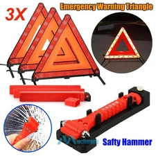 3Pcs Car Emergency Warning Triangle Reflective Roadside Kit OR Car Safety Hammer