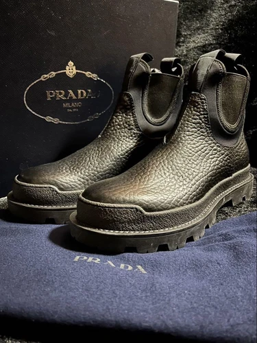 PRADA Prada/chaussons en cuir martelé bottes latérales gore cuir #PGDAJ4