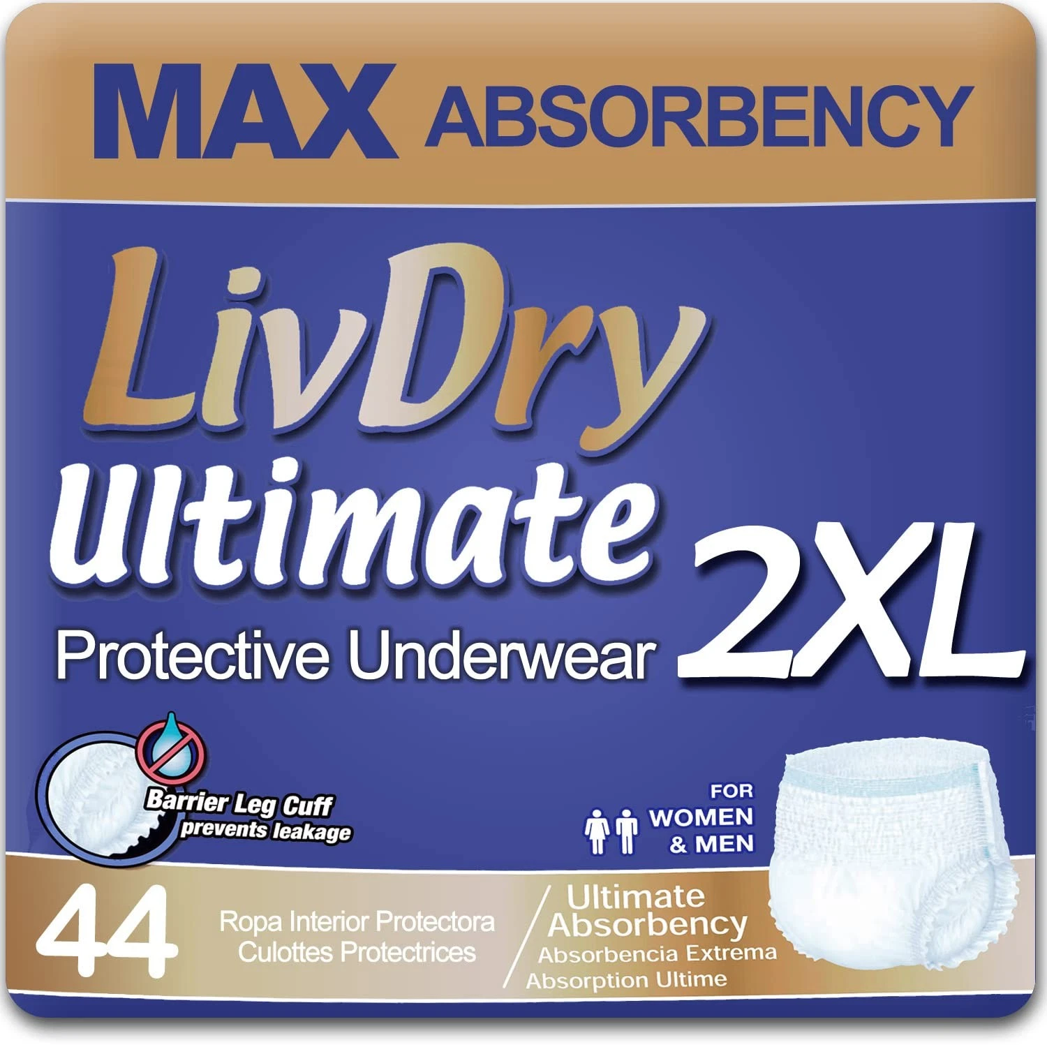 LivDry Ultimate 2XL Adult Incontinence Underwear, Max Absorbant Diapers for W...