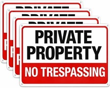 4 Pack Large No Trespassing Signs Private Property, 8X12 Inch Rust Free Aluminum