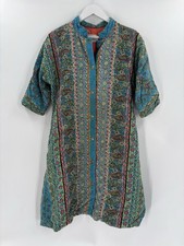 Vintage Loungees House Coat Womens Small Blue Floral Paisley Snap Button Quilted