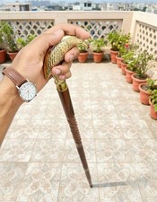 Solid Brass Raven Head Walking Cane Vintage Handcarved Rustic Wooden Stick Gift