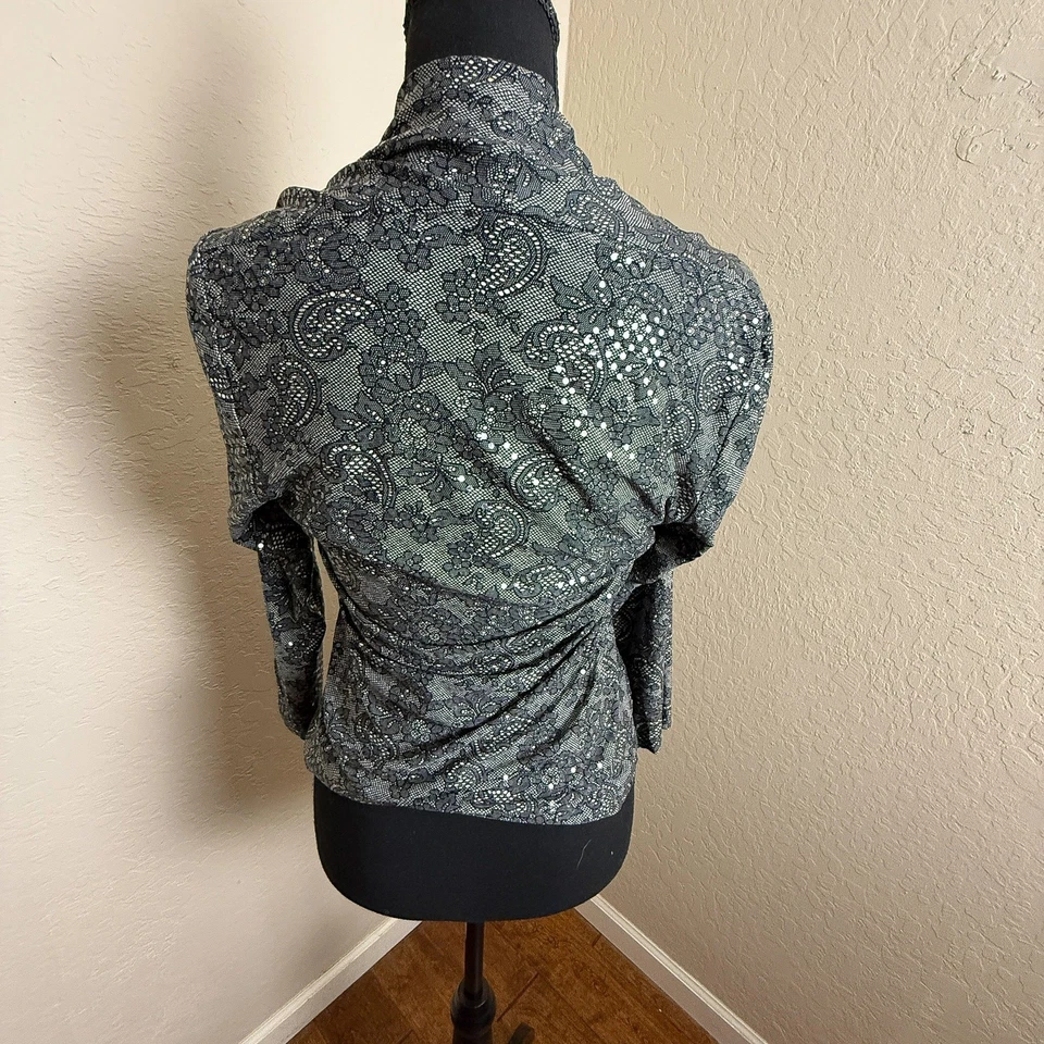 Blusa Joseph Ribkoff Mujer Top Talla 12 Negra Encaje Transparente Acanalada Manga Larga Foto 3 de 4