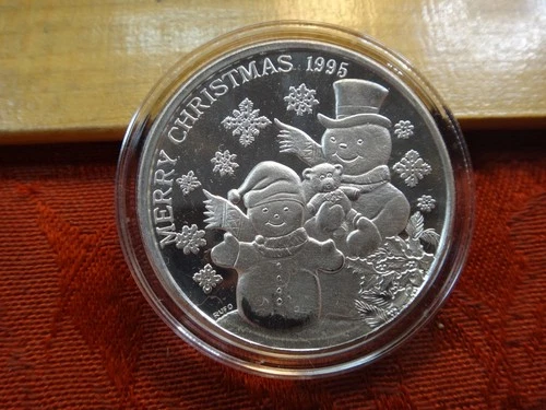 1995 Merry Christmas Snowmen One 1 Oz .999 Silver Bullion Round - No Reserve