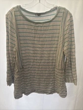 Womens Toy Talbots White And Blue Striped 3/4 Sleeve Casual Blouse Size Large