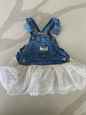 OshKosh B'gosh Denim Jumper Overall White Eyelet Lace Dress 6M