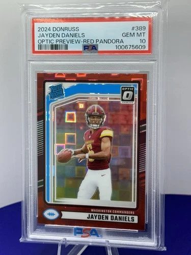 2024 Donruss - Rated Rookie Jayden Daniels #389 Optic Preview Red Pandora PSA 10