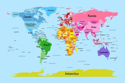 Wall Art Print World Map with Big Text for by Michael Tompsett, 18'' x 12''
