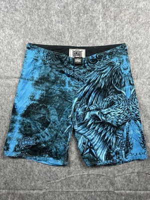 MMA Elite Mens Polyester Board/Athletic Shorts Blue Eagle Size Extra Large