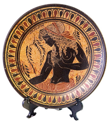 Aphrodite Goddess Venus Ancient Greek Hand Painted Art Pottery Plate Signed
