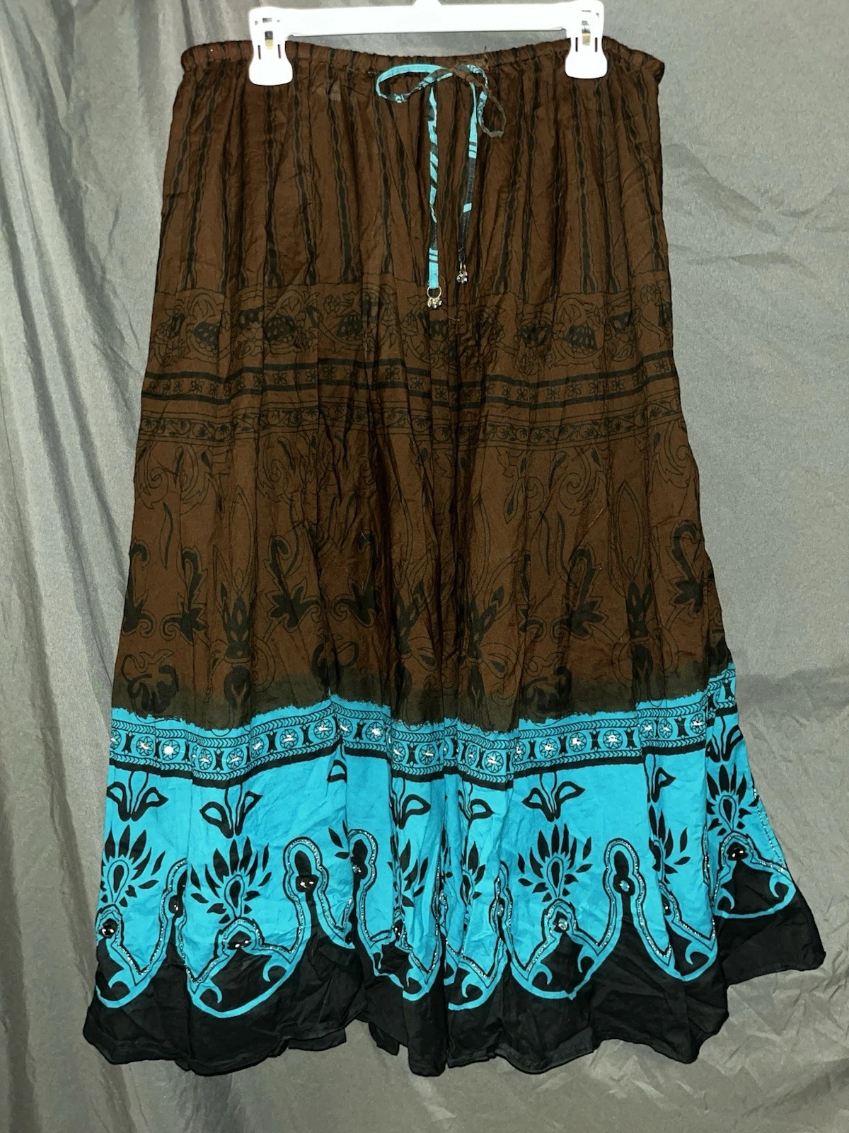White Stag Vintage NWT Brown Blue Sequin Floral Maxi Skirt Women 16/18 Boho