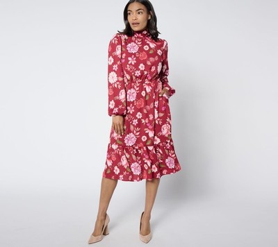 SUNNYLiFE Women's Dress Sz L Studio Park X Ali Carr Tiered Ruffle Bow Red