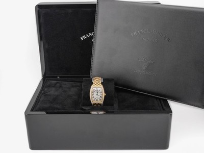Franck Muller 1752 QZ D Curvex Diamond Bezel 18K Yellow Gold Silver Dial Box