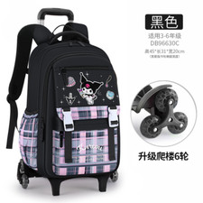 Kuromi Cinnamoroll Kids Trolley Backpack Student 6 Wheels Travel Bag Gift New