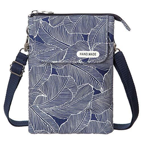  Leaf Pattern Canvas Cell Phone Purse Wallet Lightweight Small Crossbody Blue - Bild 1 von 7