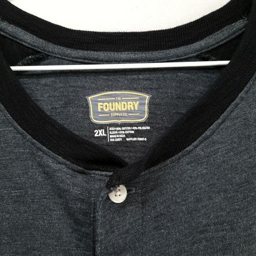 Foundry Henley Shirt Mens 2XL Gray Black Long Sleeve Raglan Cotton Blend - Picture 2 of 8