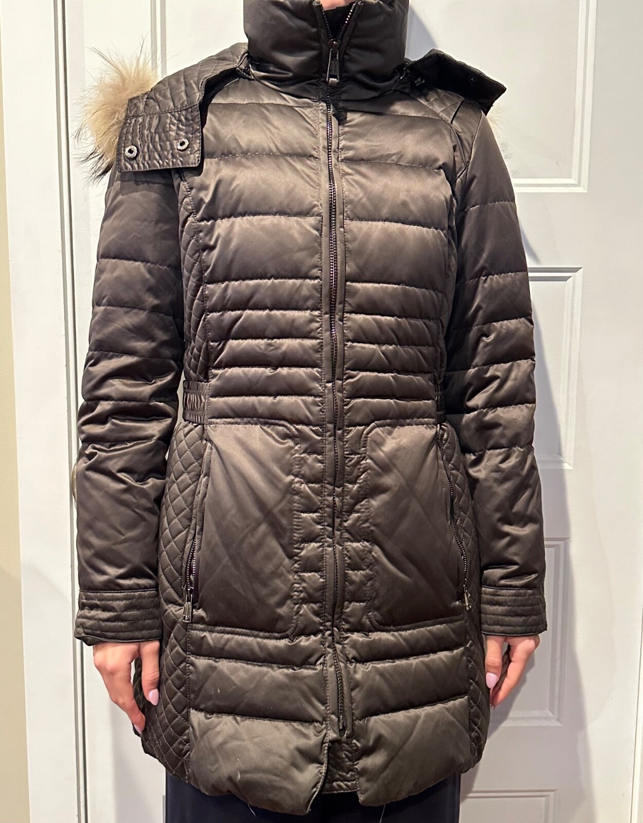 Andrew Marc Brown Goose down filled long puffer coat Size SMALL