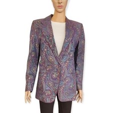 Euc Vintage 90's Rare Eva Duringer Purple Paisley Leather Blazer Approx Size Med