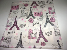 REMNANT OF EIFFEL TOWER FABRIC WITH PARIS DESIGNS, GLITTER ON TOWERS, COTTON