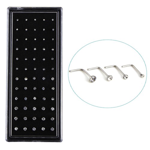 60PCS L Style Crystal Rhinestone Nose Ring Bone Stud Steel Piercing Jewe X! Pe - Picture 3 of 6