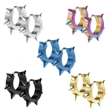 2PCS Men Women Stainless Steel Hoop Spike Rivet Punk Earrings Hinged Ear Studs