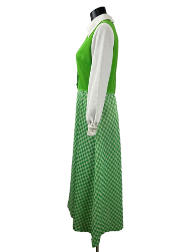 The Boulevard Shop Damen Maxikleid grün Gingham Muster Langarm Vintage 60er - Bild 5 von 7
