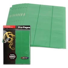 1 pack of 10 BCW 2 ⅝" x 3 ¾" Card 18-Pocket Side Loading Green Pro Binder Pages