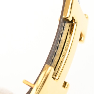 HERMES Constance H Logo Reversible Buckle Belt Leather Size 