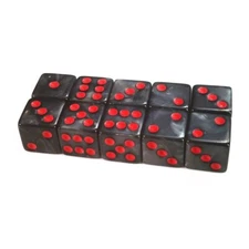 Set of 10, D6 16mm Six Sided Gaming Dice Marbleized - Black with Red Pips