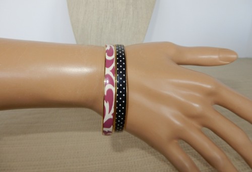 Pair of enamel over gold tone metal J. Crew bangle bracelets in fun patterns - Picture 2 of 12