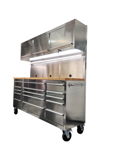 3M Durable Wood Benchtop Stainless Steel Workbench and 2 of Tall Cabinet Combo - Picture 6 of 12