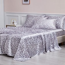 Leopard Pattern Sheet Set Soft Satin Silk Bed Sheet with Fitted Sheet Pillowcase