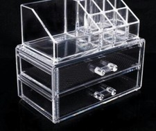 Acrylic Clear Cosmetic 2 Drawers Makeup Case Organizer Display Box -New in Box
