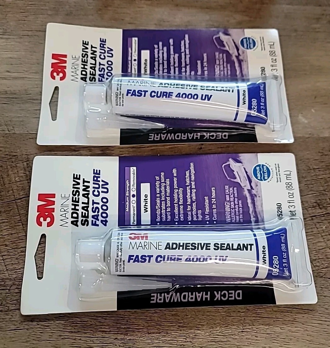 LOT OF 2 Marine 3M Adhesive Sealant Fast Cure 4000 UV White Bonds