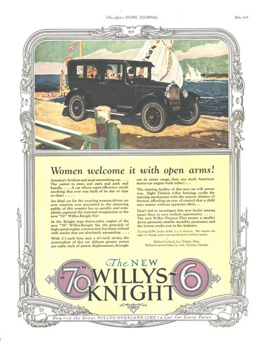 1926 Willys Overland Knight Car Vintage Print Ad Women Seaside Sailboats Beach