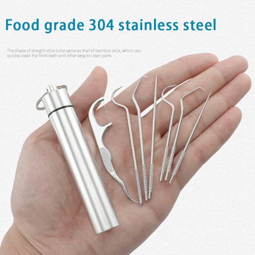 7Pcs Portable Stainless Steel Toothpicks Pocket Set Reusable Metal Toothpicks - Picture 9 of 10