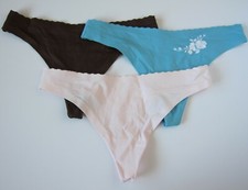 3 Victoria's Secret VTG 2006 Angel Silky Embrace Ruffle Thong Panties LOT MEDIUM