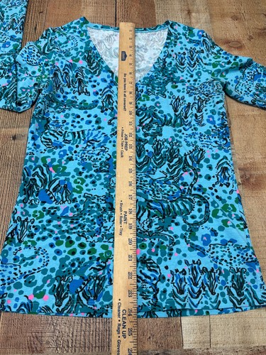 Lily Pulitzer Casual Top Women Sz S Blue Cotton Animal Print Long Sleeves V-Neck - Picture 8 of 13