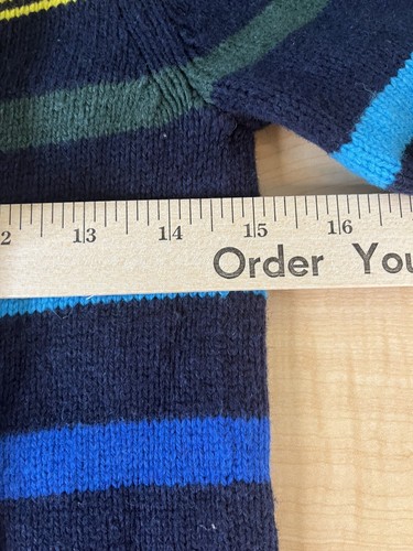 Gap Kids Navy Sweater Striped Unisex Size L Sherpa Lined Collar Pullover Buttons - Picture 6 of 15