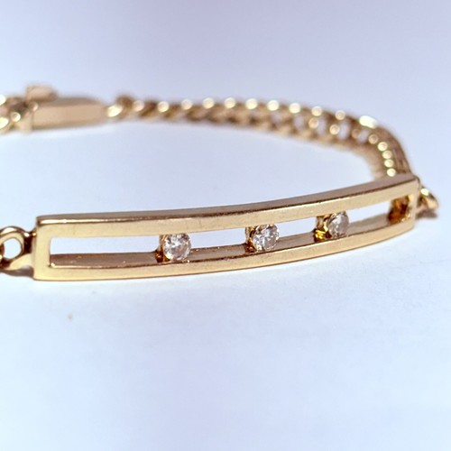 14K Yellow Gold 0.09ctw Channel-Set Diamond ID Style 6.25" Curb Bracelet 8.0g - Picture 3 of 9