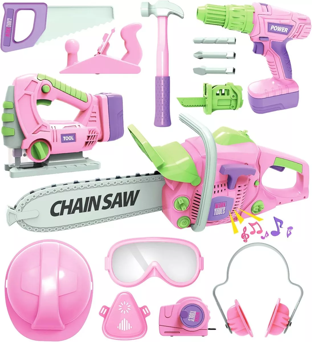 Kids Tool Box Set Toddler Toy Set with Realistic Electric Drill Pink