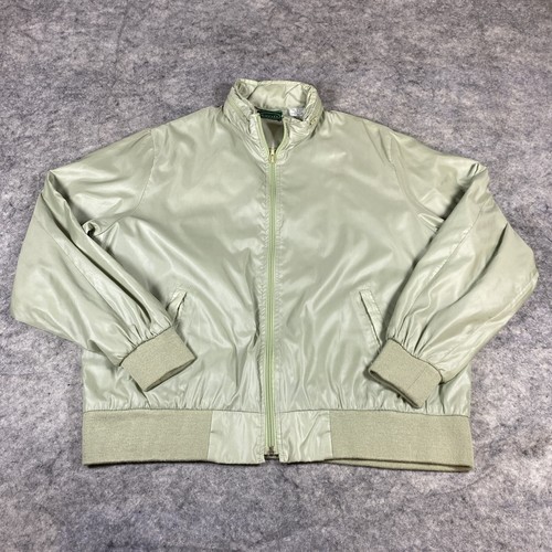 Vtg Izod Hooded Jacket Adult Large Green Full Zip Windbreaker Lightweight Nylon
