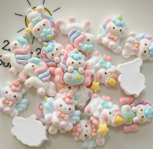 20Pcs Mixed Resin Cartoon Rainbow Unicorns Flatback Buttons for Crafts DIY Decor - Picture 3 of 12