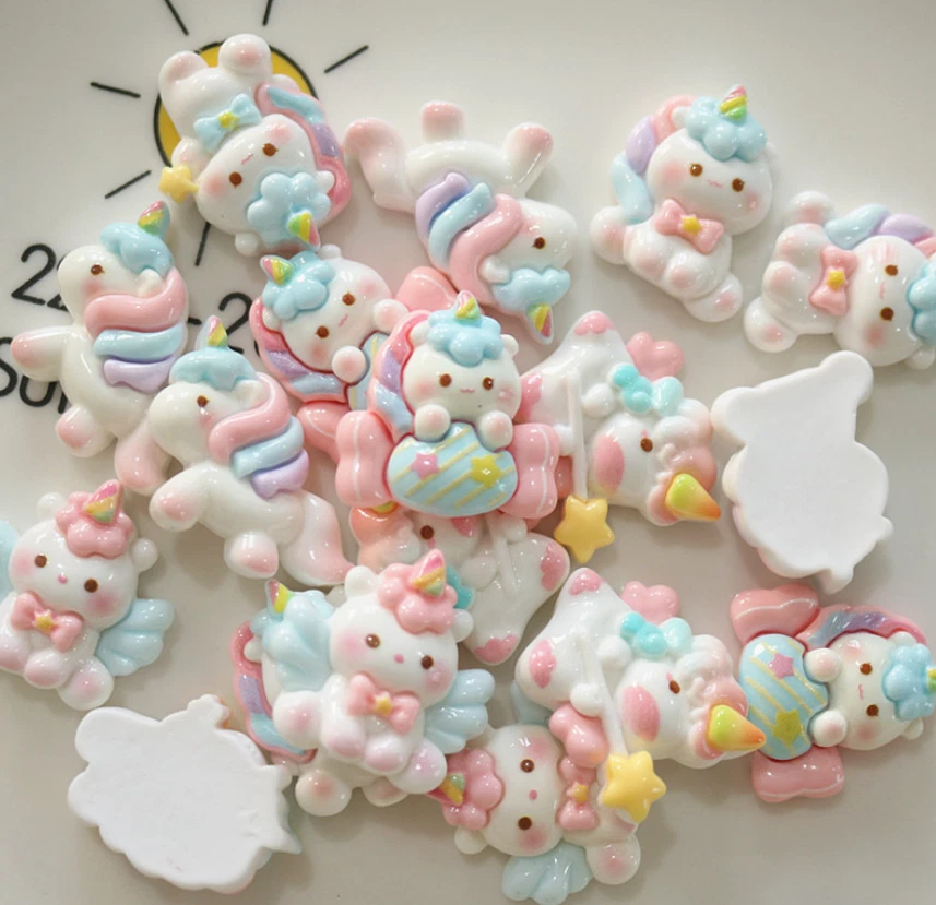 20Pcs Mixed Resin Cartoon Rainbow Unicorns Flatback Buttons for Crafts DIY Decor - Image 3 of 4