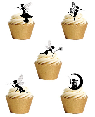 Tortenaufleger schwarze Silhouette Fee 15 Stand Up Essbar Waffel Papier Dekorationen