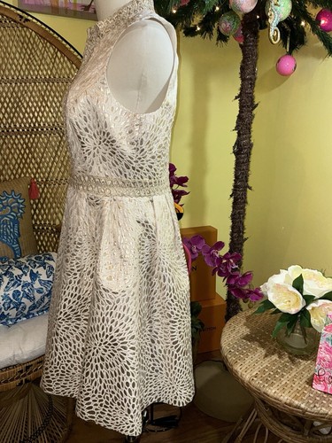 Lilly Pulitzer NWT Franci Dress Lagoon Jacq Gold Metallic $278 Size 4,8,10 - Picture 10 of 24