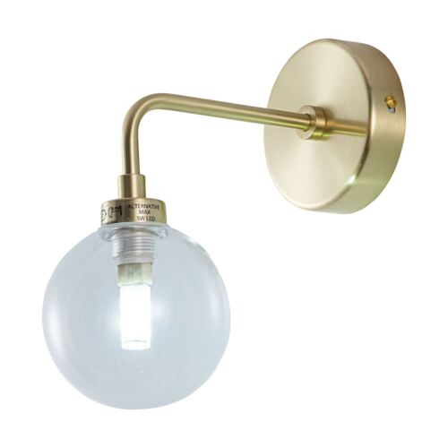 Set of 2 Modern Satin Brass Gold with Clear Glass Wall Lights Lamp Sconce - Picture 3 of 7